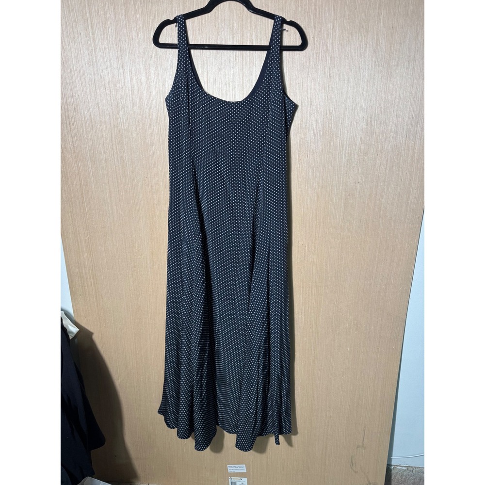 Lauren Ralph Lauren Silk Maxi Dress Womens 12 Navy Blue White Polka Dot